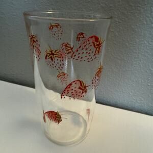 Vintage Strawberry Print Drinking Glass Tumbler Clear Glass Juice Cup 1950s 60s